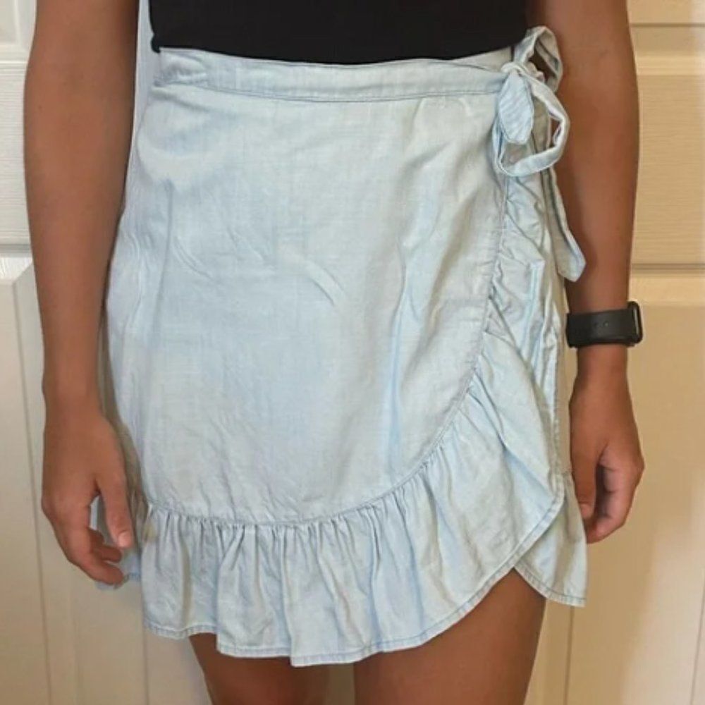 Harper Heritage Chambray Ruffle Wrap Skirt Sz S